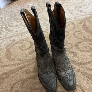 Grey/Black leather cowboy boots